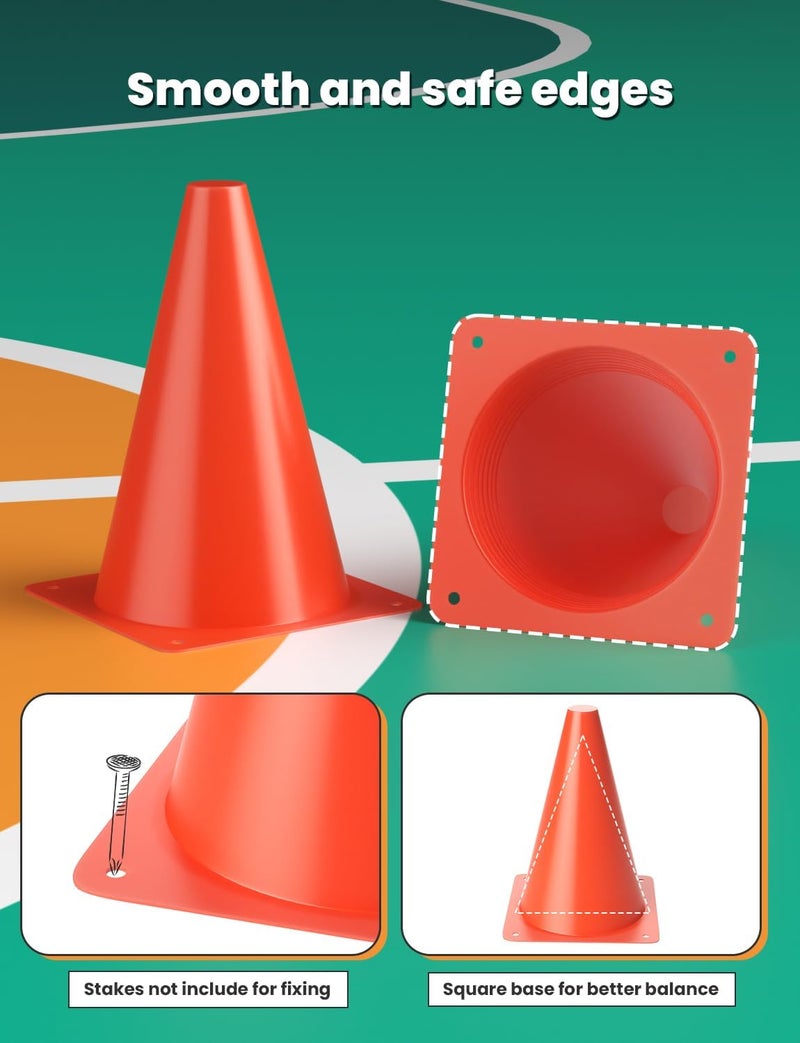 GHB Soccer Cones 7" 9" of 12 24 Pack Disc Soccer Sport Cones Training Field Marker Agility Cones for Basketball, Coaching, Practice Equipment Includes Drills Guide - Image 3